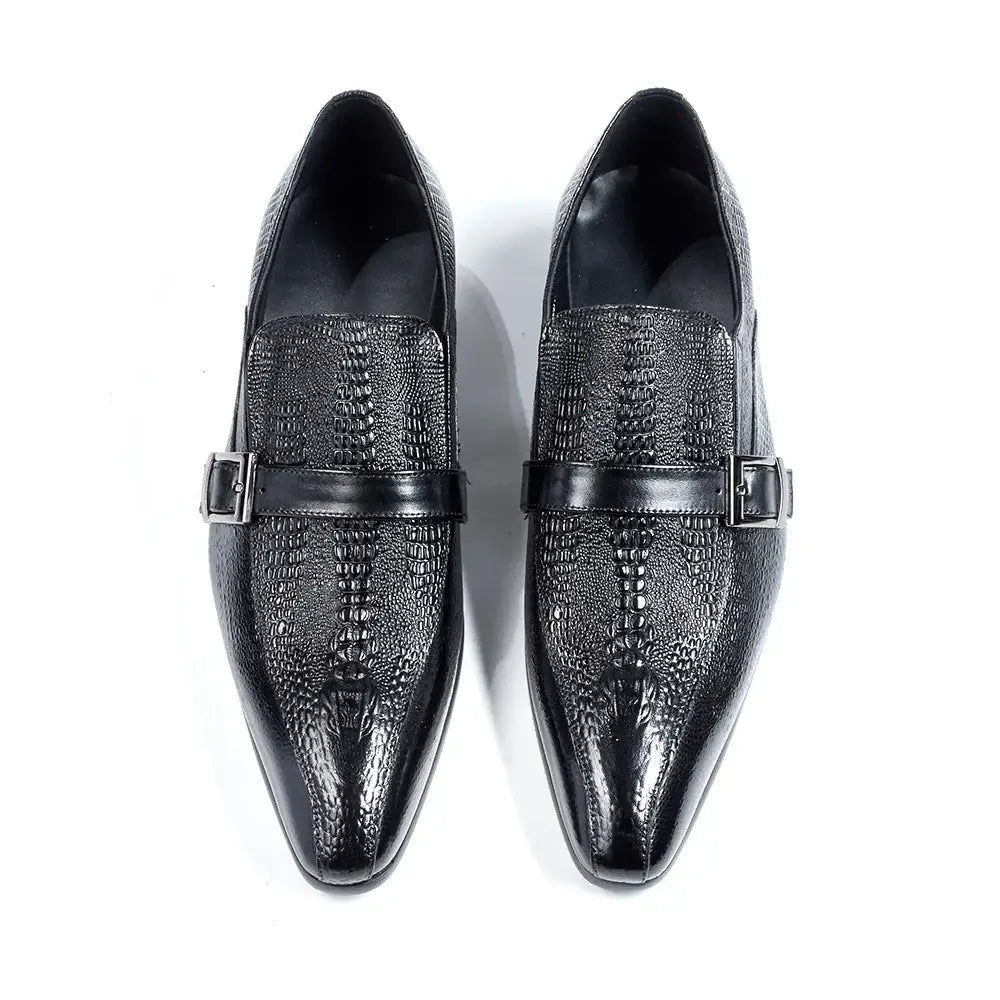Herren neue Business-Lederschuhe mit Krokoprägung, spitz zulaufend, Rindsleder, niedriger Schaft, zum Hineinschlüpfen, Freizeitschuhe
