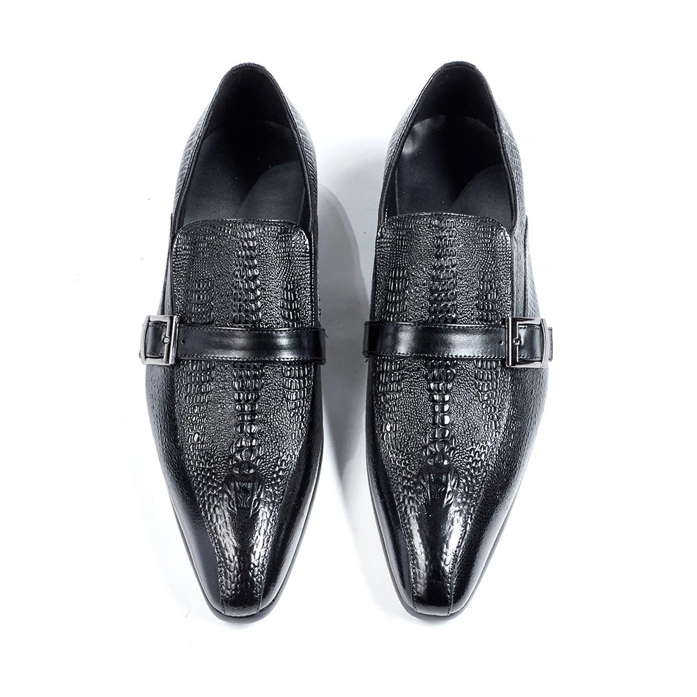 Men New Crocodile Patterned Business Leather Shoes Pointed Toe Cowhide Low Top Slip On Casual Single Shoes