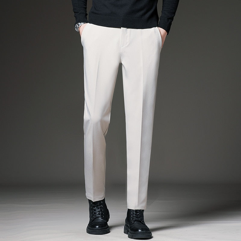Spring Summer Mens Suit Pants Slim Business Office Elastic Waist Black Grey Classic Korean Trousers Male Plus Size 27-38 40 42
