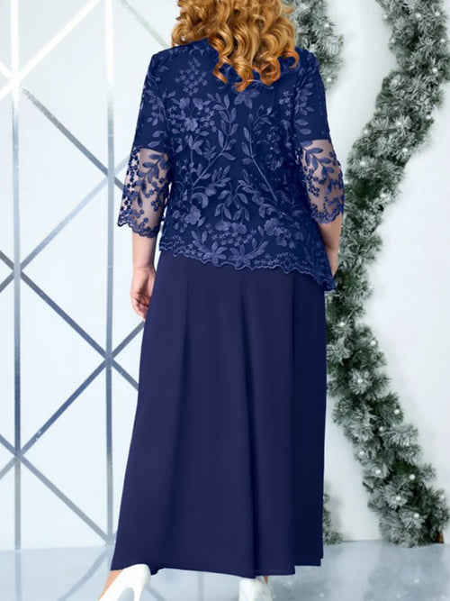 4XL 5XL Plus Size Women Clothing 2024 Spring Summer Embroidery Fake Two Piece Party Dress for Wedding Guest Church Dress