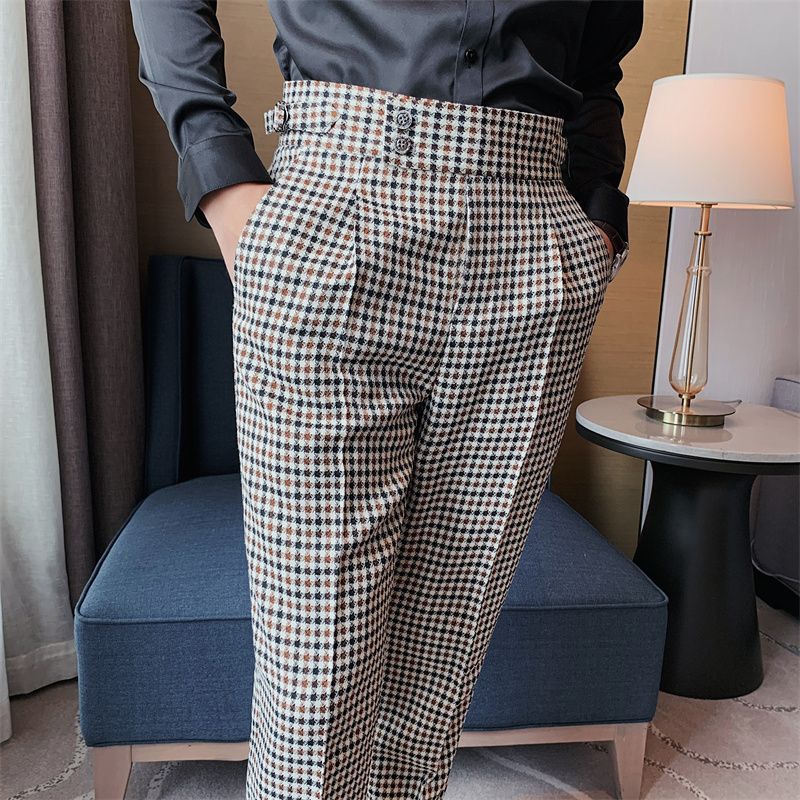 Men 2023 Spring Autumn New Fashion Plaid Casual Pants Male Slim Fit Suit Pants Men Streetwear Social Business Trousers