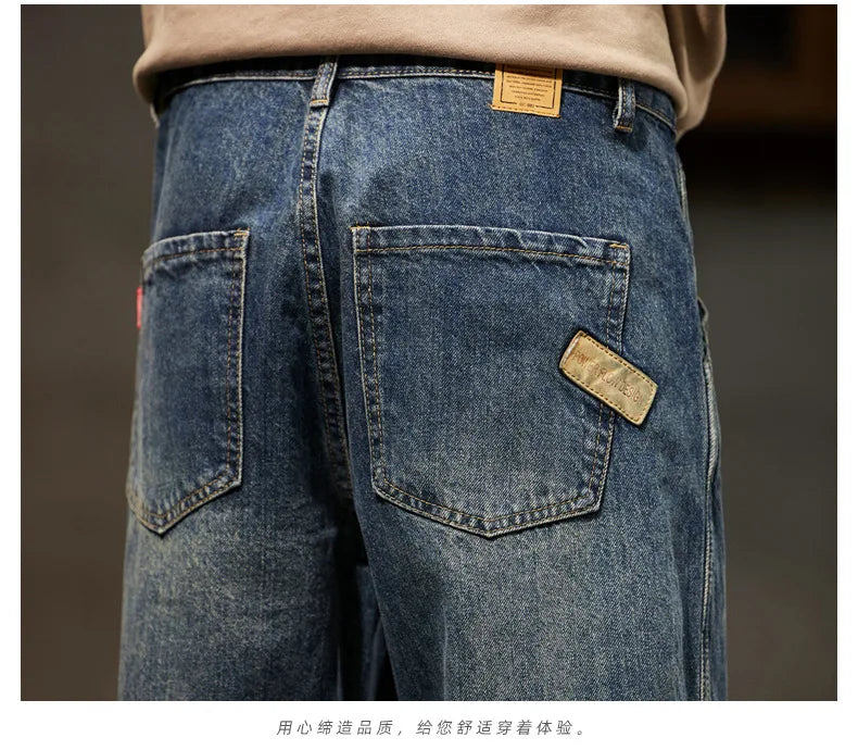 Autumn Winter New Vintage Loose Casual Straight Jeans Men Trend Fashion Harem Denim Pants All-match Trousers Y2K Male Clothes