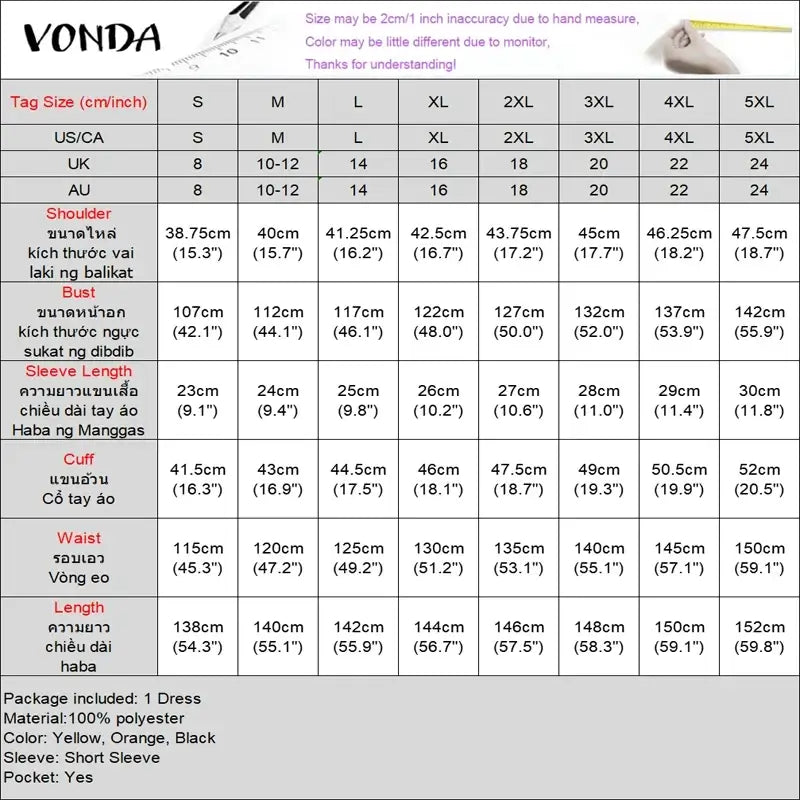 Plus Size VONDA Women Bohemian Dress 2025 Summer Sundress Solid Color Casual Short Sleeve Party Ruffled Vestidos V-Neck Robe