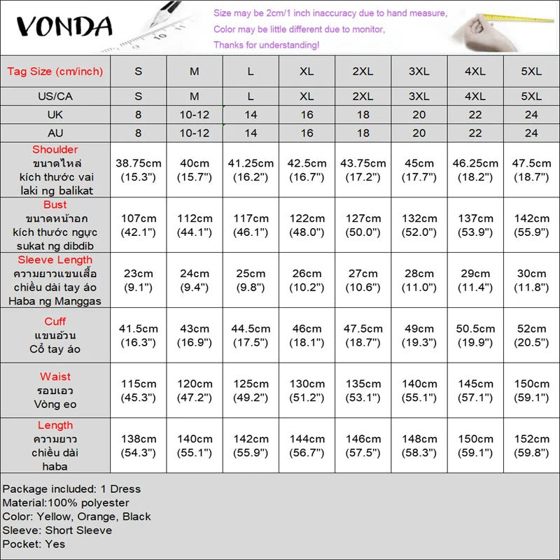 Plus Size VONDA Women Bohemian Dress 2025 Summer Sundress Solid Color Casual Short Sleeve Party Ruffled Vestidos V-Neck Robe
