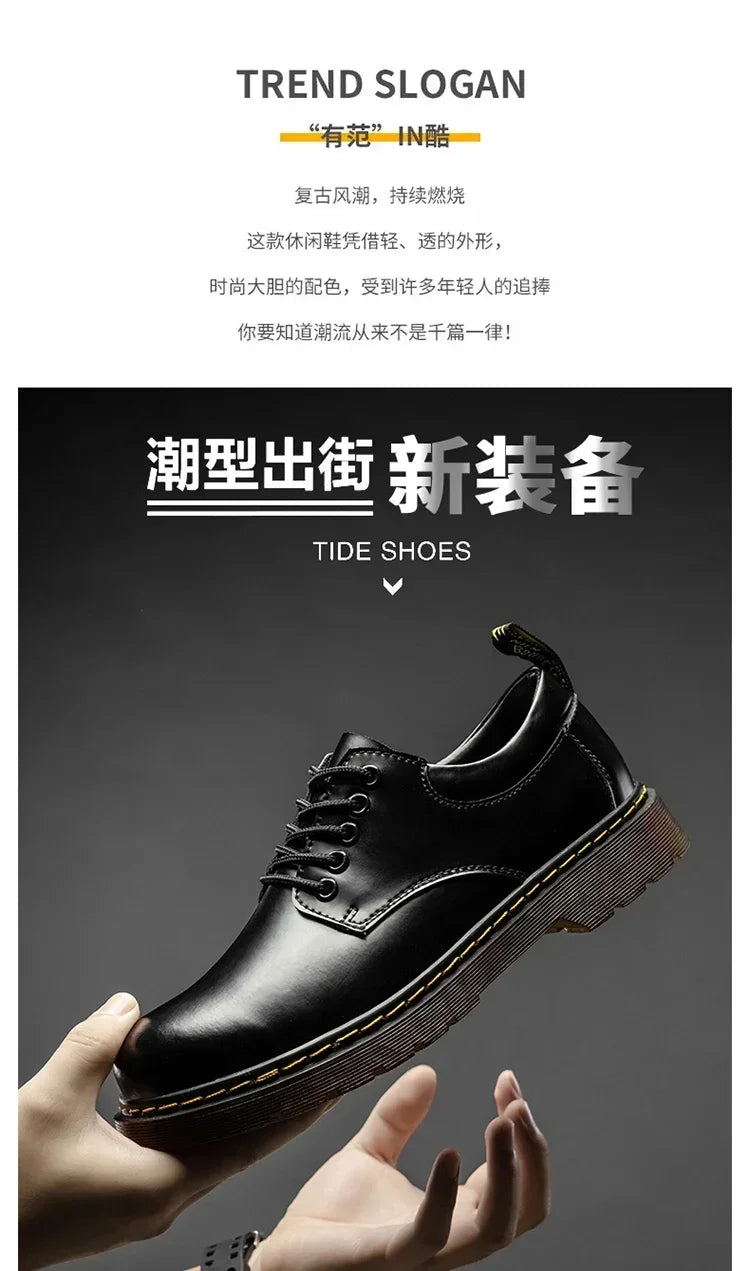 Fashion Comfortable Round Toe Walking Elegant Shoes Spring Shoes Men Genuine Leather Casual Outdoor Wear-Resistant Work Shoes