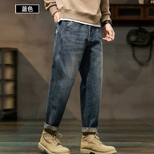 Autumn Winter New Vintage Loose Casual Straight Jeans Men Trend Fashion Harem Denim Pants All-match Trousers Y2K Male Clothes