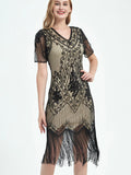 Embellished Beaded Sequin Dress Robe Vestidos Women 1920s Flapper Dress Vintage V Neck Butterfly Sleeve Long Great Gatsby Dress