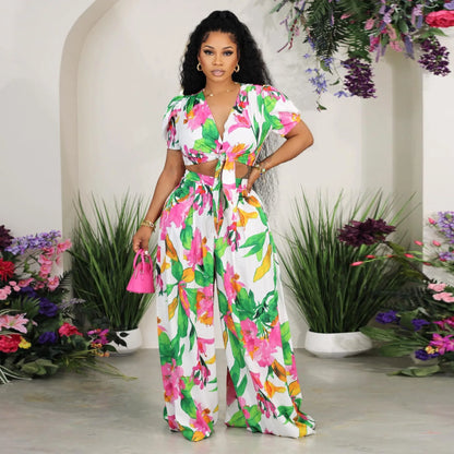Ladies Sexy Summer Two Piece Pant Set Outfits  Matching Workout Set For Women Wide Leg 2 Piece Sets Elegant Luxury Outfits