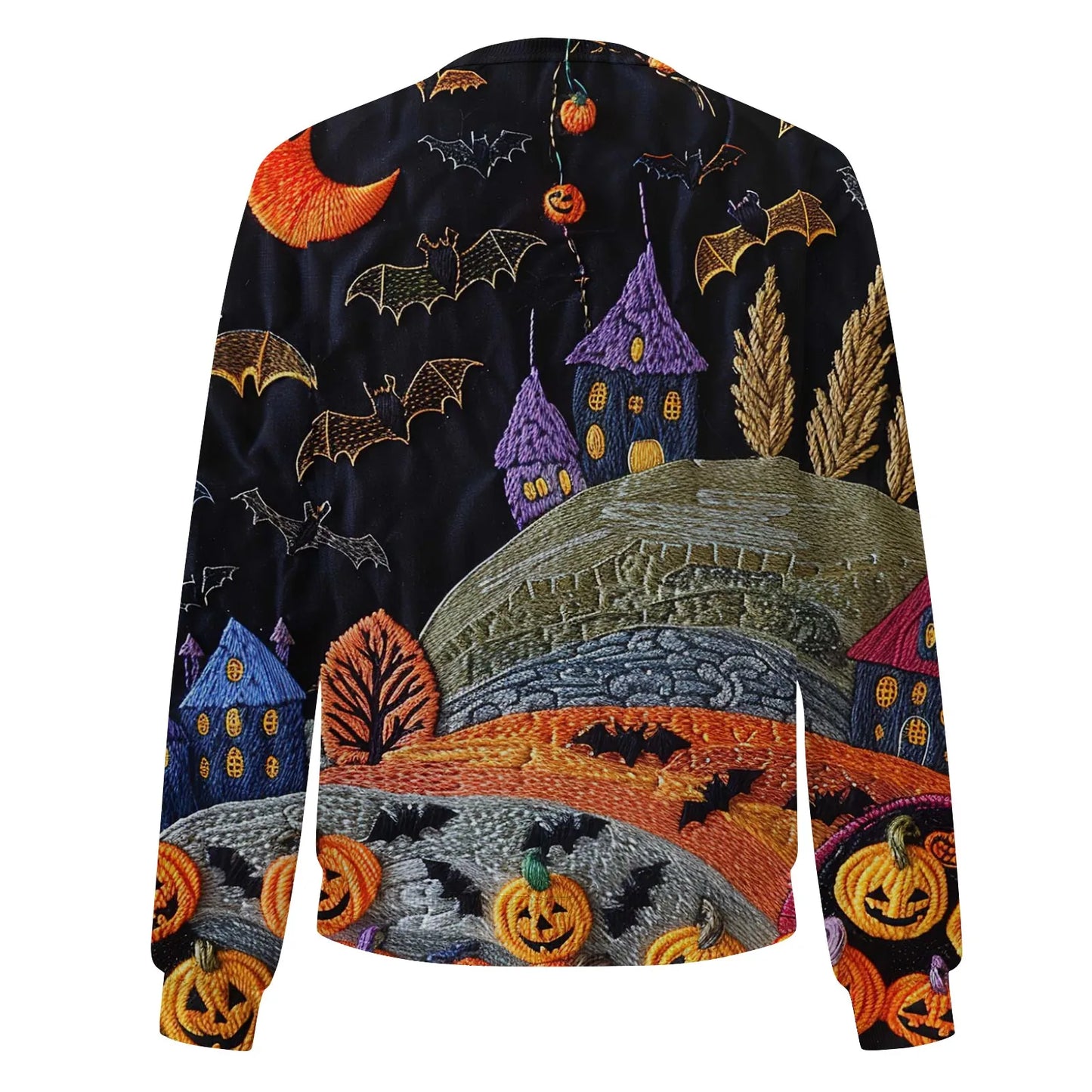 Women's Halloween Print Jacket Fashion Casual Long Sleeve O-Neck Zipper Jackets Top Fall all-match coat Women's autumn clothes