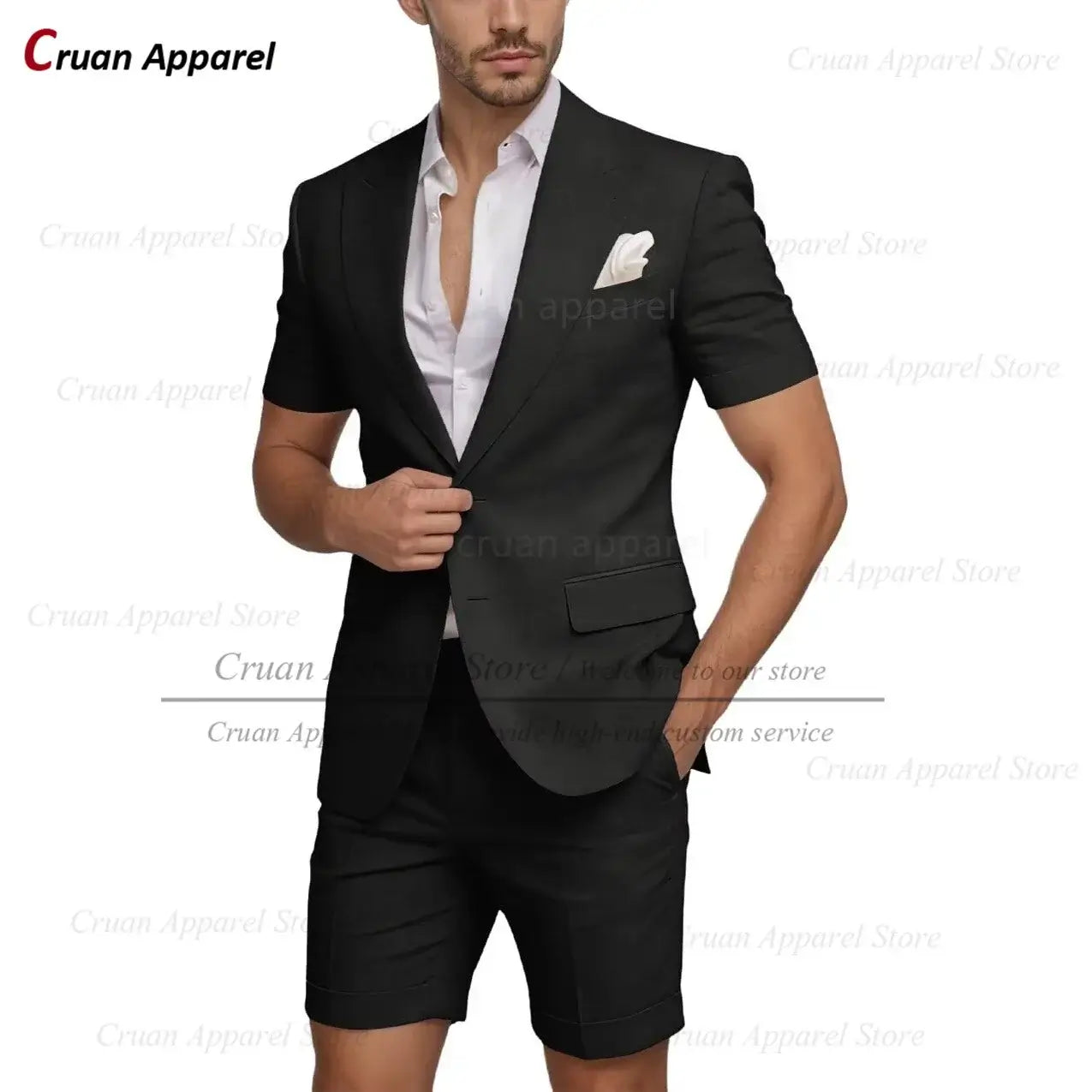 Strandleinen Herrenanzug Shorts Schmal Geschnitten Formell Trauzeuge Bräutigam Hochzeitskleid Smoking Freizeit Kurzarm-Blazer Hose 2-teilig 2026