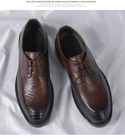 5 8 10 Cm Heel Shoes Men Fashion Casual Cow Leather Men's Dress Shoes British Breathable Groom Platform Wedding Shoes Male