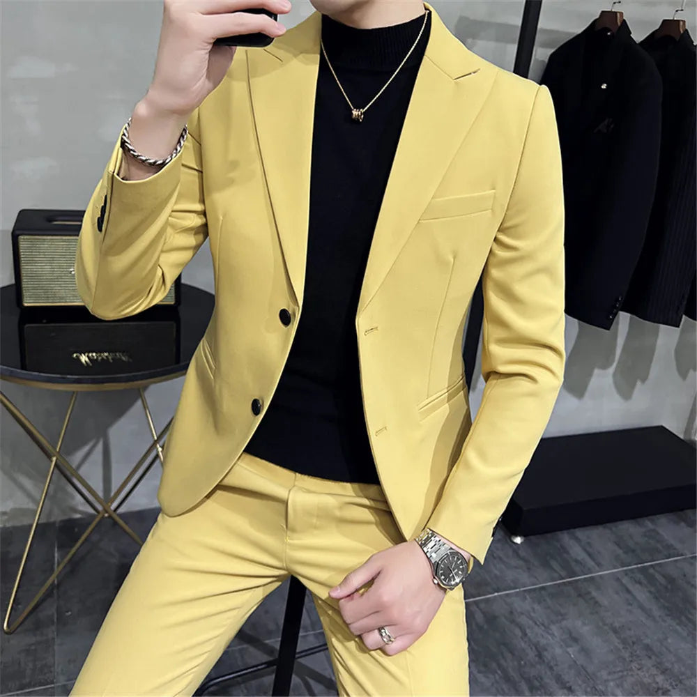 Jasper Men Suite Slim Fit Black Green Casual Summer Suit Jacket Blazer White Navy Blue Pants