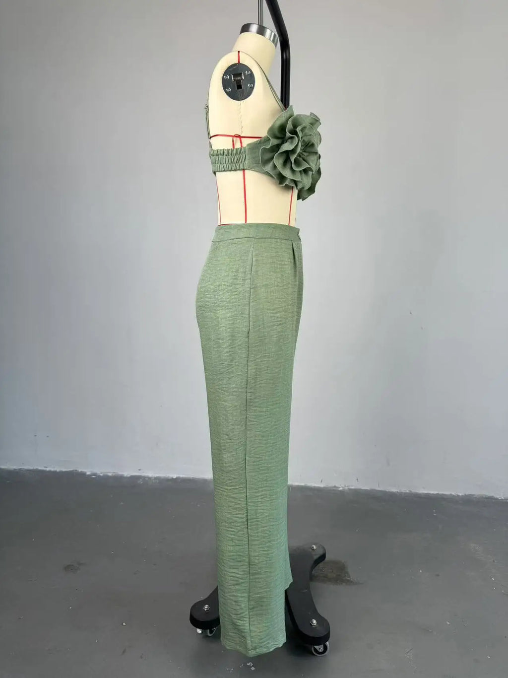 Joskaa Elegant 2 Piece Sets Women Sexy 3D Flower Crop Camisole and Straight Leg Pants Matching  Summer Vacation Streetwear