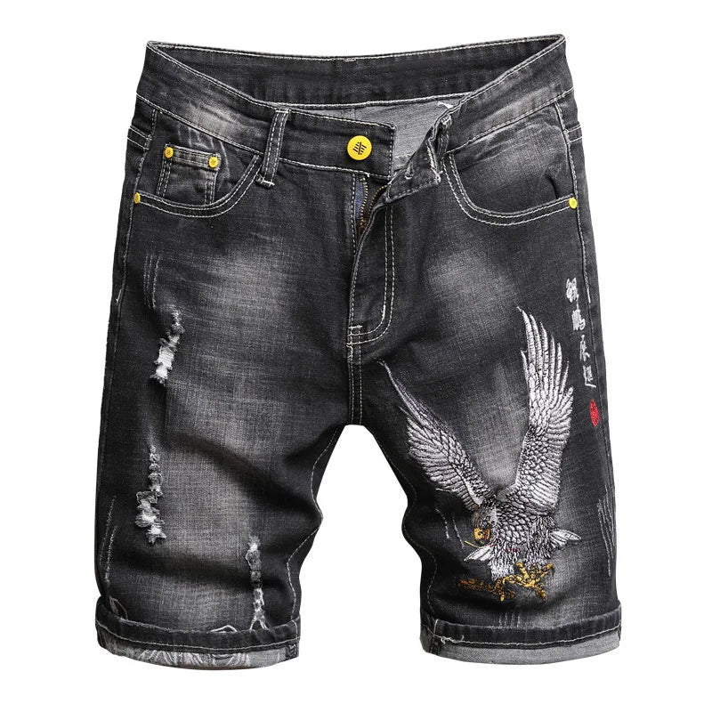 High Quality Men's Hole Denim Shorts Summer New Fashion Casual Slim Fit Ripped Retro Short Jeans Male Brand Classic Pants
