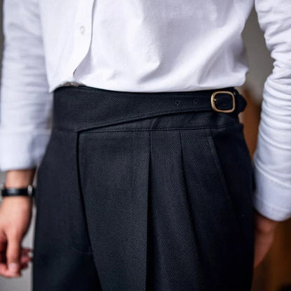 Men's Light Luxury Naples Slim-fit Dress Pants Fashion Casual Solid Color British Retro Premium Elegant Popular Leisure Trousers