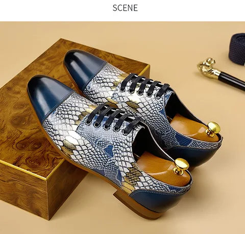 Luxusmarke Echtes Leder Herren Business Schuhe Mode Schlangenmuster Design Schnürschuhe Herren Business Anzug Bräutigam Hochzeitsschuhe