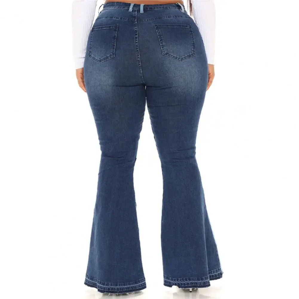 Fashion Women Jeans High Waist Pockets Button Fly  Color Block Wide Leg Denim Pants Streetwear Trousers Women