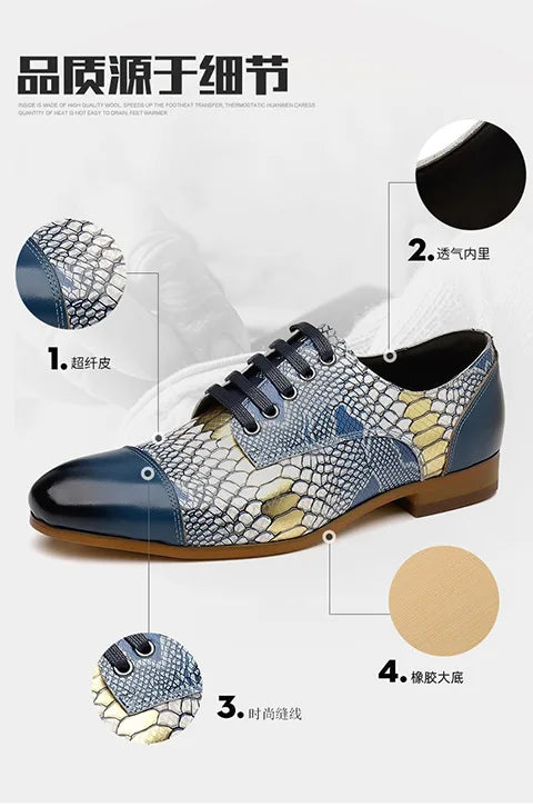 Luxusmarke Echtes Leder Herren Business Schuhe Mode Schlangenmuster Design Schnürschuhe Herren Business Anzug Bräutigam Hochzeitsschuhe