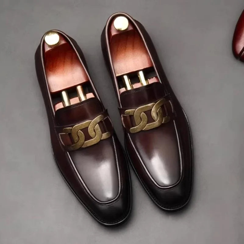 Hochwertige Metallschnalle Lederschuhe Für Herren Luxuriöse Slip-on Echtes Leder Business Formelle Schuhe Bräutigam Hochzeitsschuhe