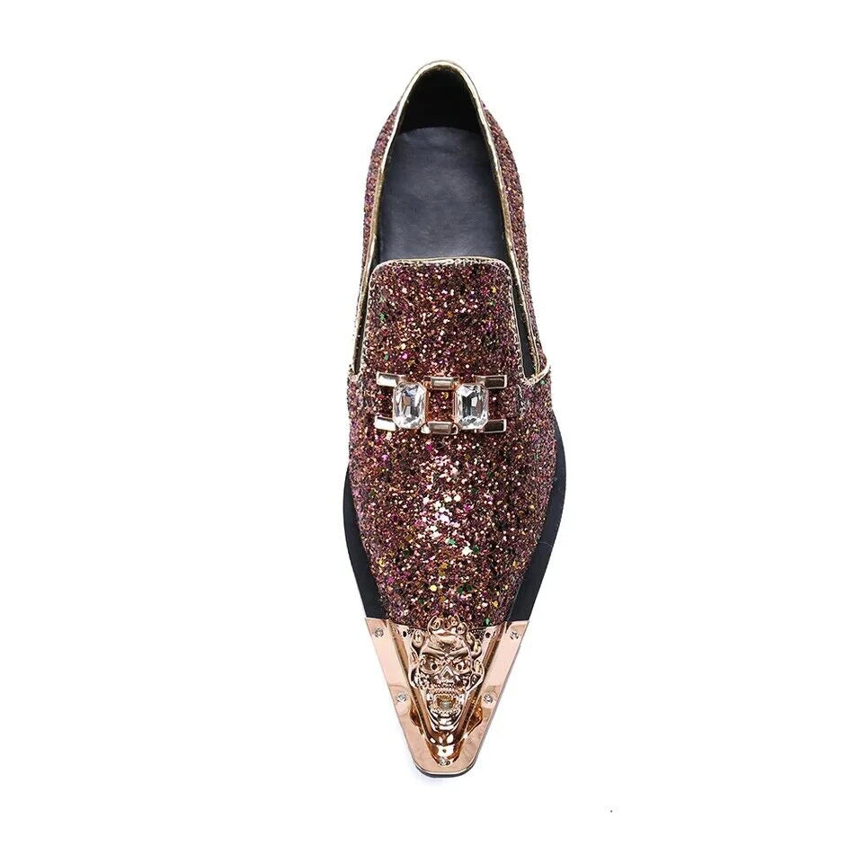 luxury brand Men shoes glitter gold  italian wedding dress shoes men leather pointed toe formal shoes  plus size men shoes