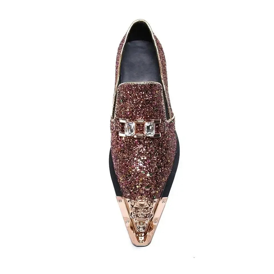 Luxusmarke Herrenschuhe Glitzer Gold italienische Hochzeitsschuhe Herren Leder Spitz Zehe Anzugschuhe Übergröße Herrenschuhe