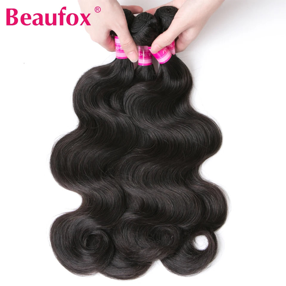 Beaufox Body Wave Bundles brasilianische Haar-Weave-Bündel 1/3/4 Stk. Echthaar-Bündel Natur-/Tiefschwarz 8-30" Remy Haarverlängerungen