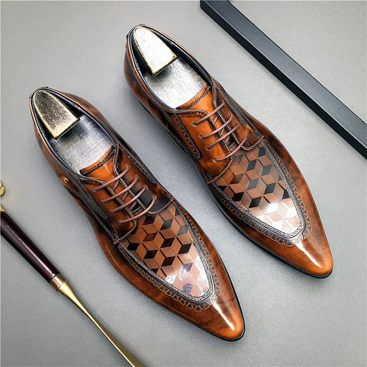 Pointed Toe Men's oxford Shoes Italian Genuine Leather Shoes Formal Men's Shoes Black Brown Lace Up Wedding Office Dress Shoe