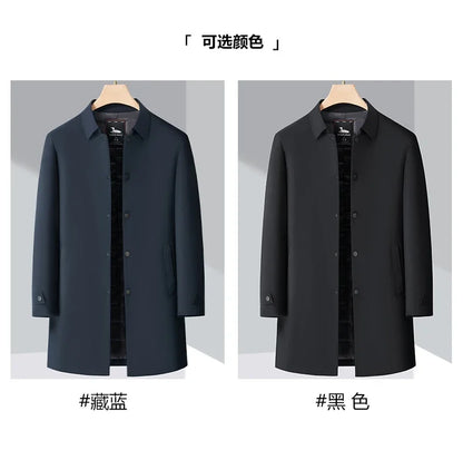 Luxury Brand Long Down Jacket Men's Winter Casual Thick Flip Collar White Duck Down Warm Parka Business Lightweight Trench Coat