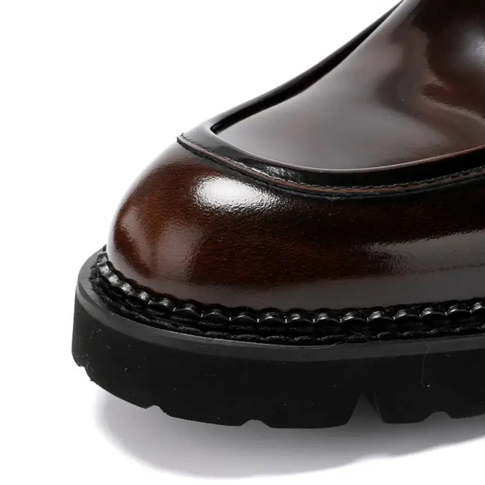 Herren-Loafer aus echtem Leder mit Absatzerhöhung, Sommer, glänzendes Finish, britischer Stil, dicke Sohle, Business-Freizeit-Schuhe