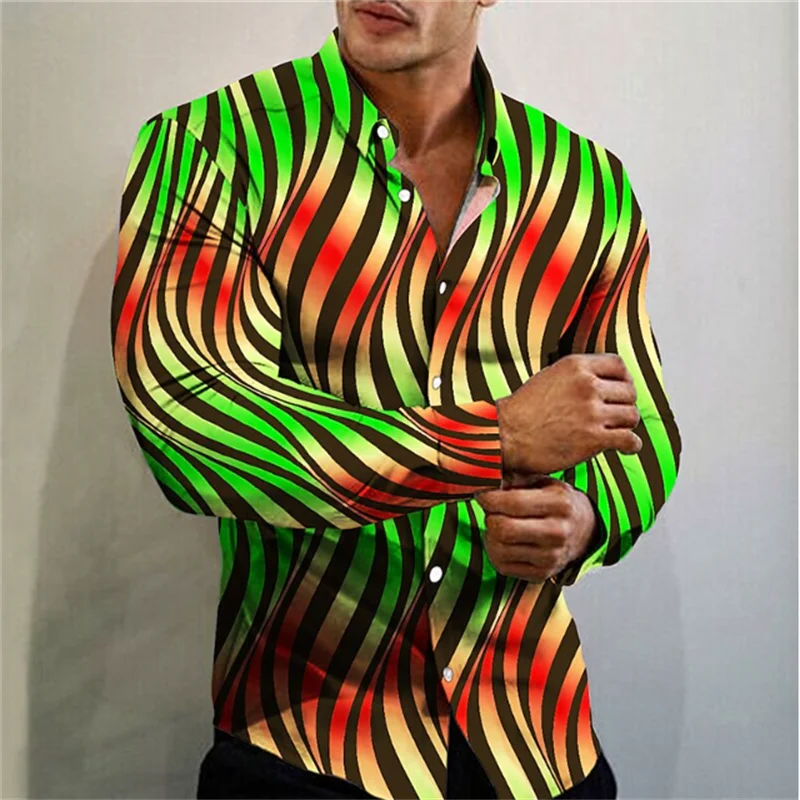 men's T-shirt suit button shirt half splicing trend new geometric flower clear pattern soft and comfortable shirt clothing