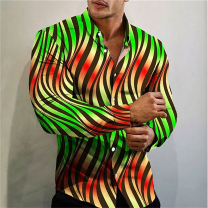 men's T-shirt suit button shirt half splicing trend new geometric flower clear pattern soft and comfortable shirt clothing