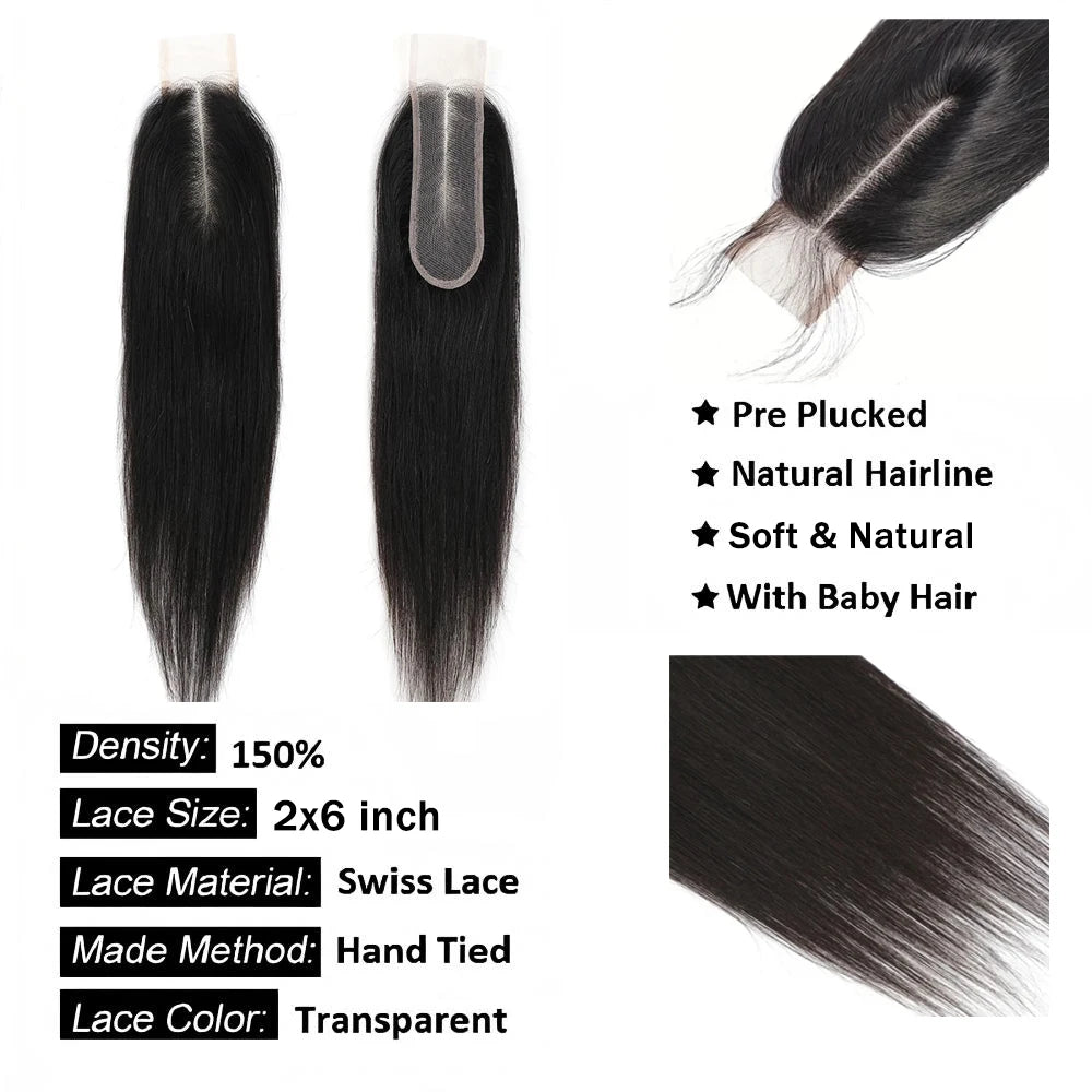 Straight 13x6 Lace Frontal Only 12A Brazilian Virgin Human Hair 2x6 Lace Closure 4x4 5x5 Transparent Swiss Lace Closure