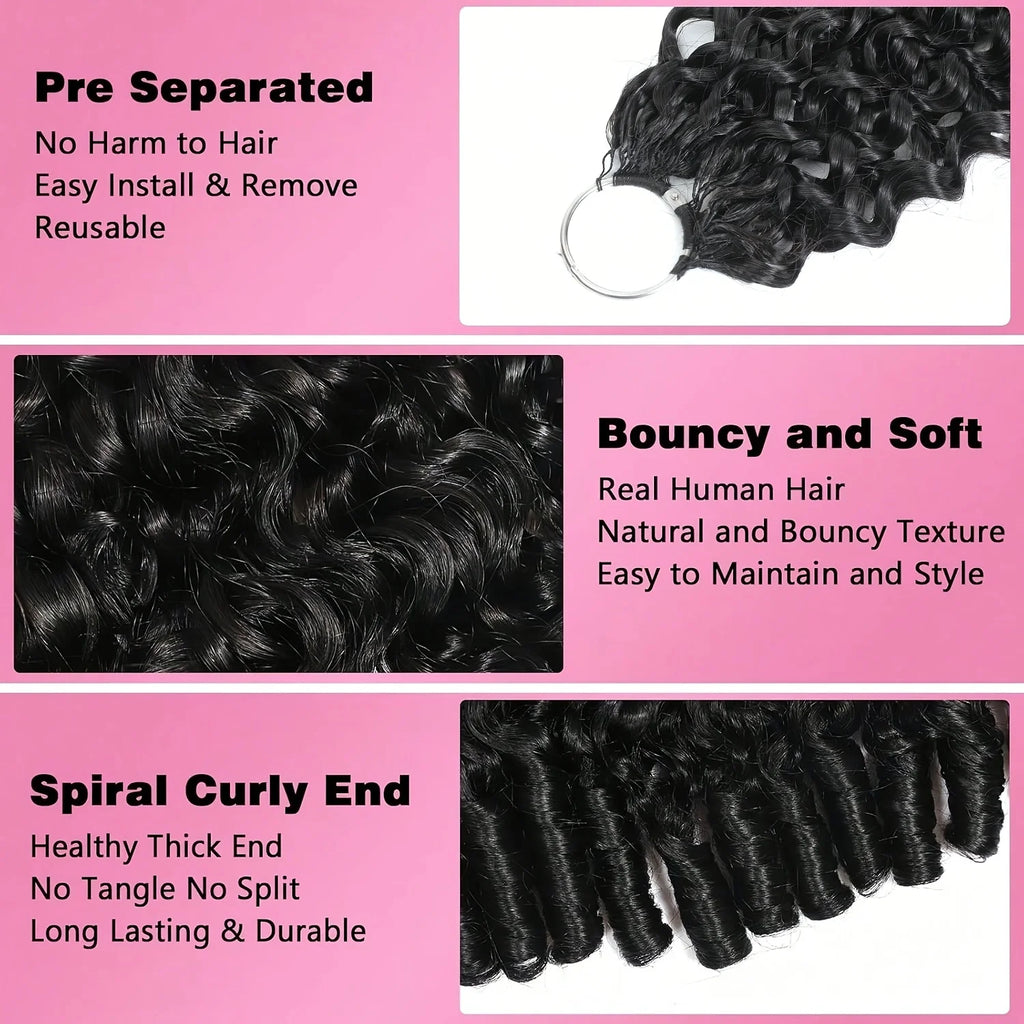 Burmese Curly Human Hair Extensions Boho Braided Pre-Looped Feather Crochet Hair with Miracle Knots Spiral Curly Hair for Braids