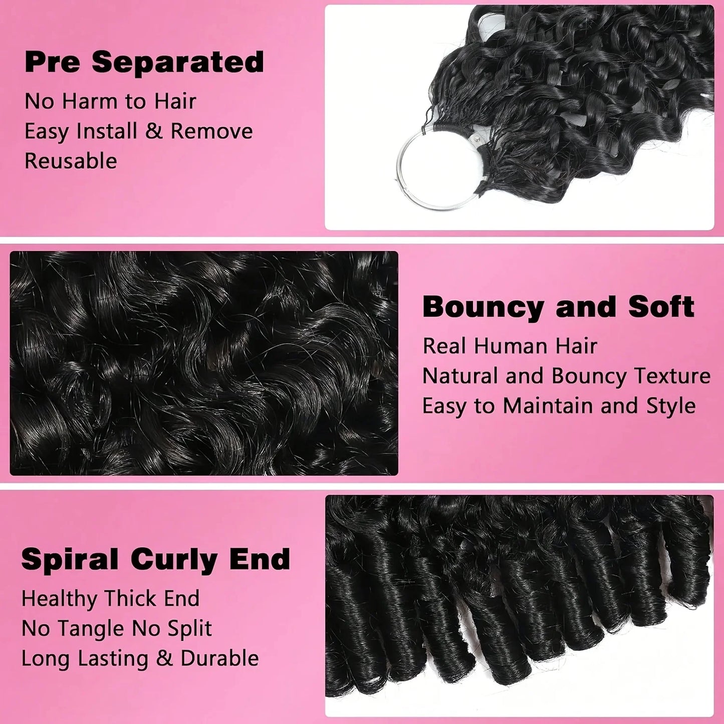 Burmesische Locken Echthaar Extensions Boho geflochtene vorgefertigte Feder-Häkelhaare mit Wunderknoten Spiral-Lockenhaare für Zöpfe