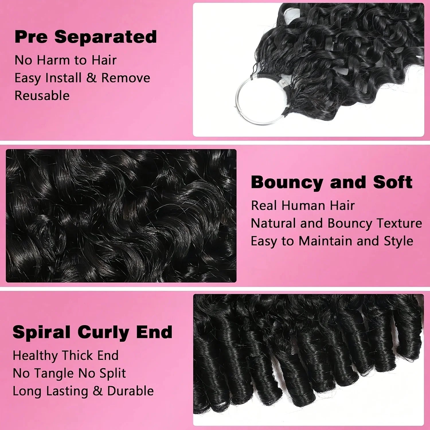 Burmese Curly Human Hair Extensions Boho Braided Pre-Looped Feather Crochet Hair with Miracle Knots Spiral Curly Hair for Braids
