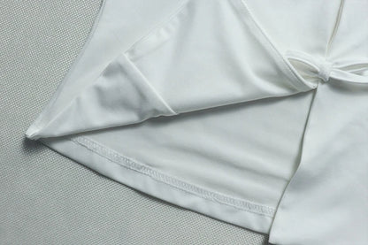 Stylish Lady White Hollow Out 2 Piece Set Women Halter Backless Tops and Irregular Mini Skirts Suits  Summer Elegant Outfits
