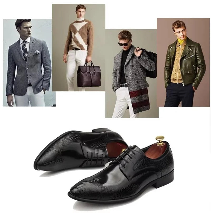 Herrenschuhe aus Krokoleder, modische Spitzenschuhe, Schnürschuhe, Lackleder, Business- und Freizeitschuhe