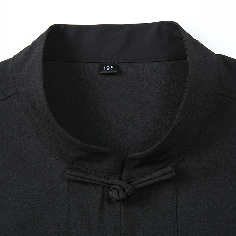 Men Mandarin Collar Chinese Style Shirt Short Sleeve Summer Oversize Formal Casual Retro Black White plus Size 6XL 7XL 8XL 10XL