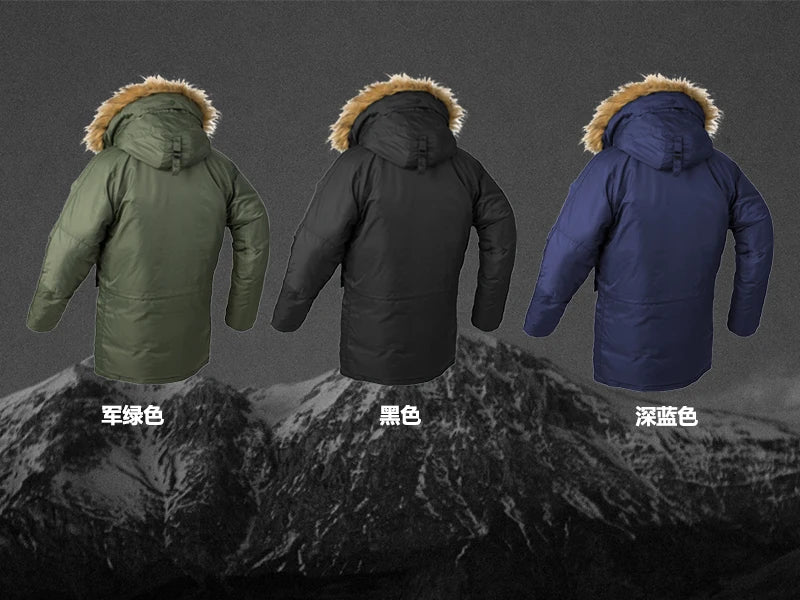 Winter N3B usaf waterproof puffer long coat military fur hood warm tactical bomber army thick us air force parka for men