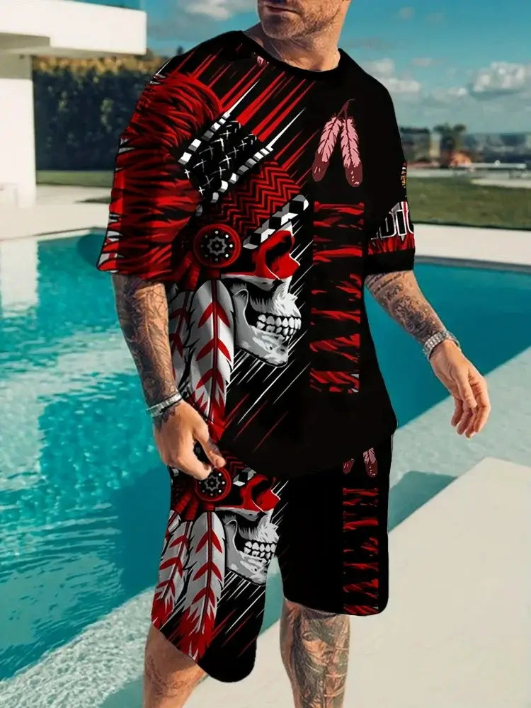 Herren Sommer Kurzarm-Set Hip-Hop Cartoon Bären-Print Kurzarm-Oberteil Shorts Lässiger Zweiteiler Outdoor Urban Street Fashion