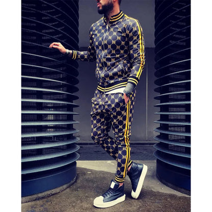 Spring and autumn new trend brand men's suits 3D printing casual wear BB letters fashion zipper jacket tops trousers