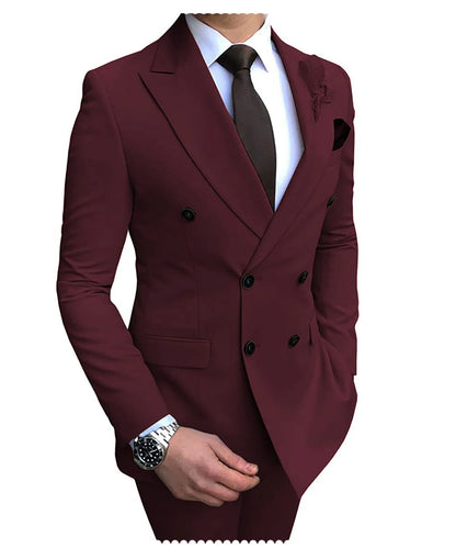 New Beige Men's Suit 2 Pieces Double Breasted Notch Lapel Flat Slim Fit Casual Tuxedos For Wedding(Blazer+Pants)