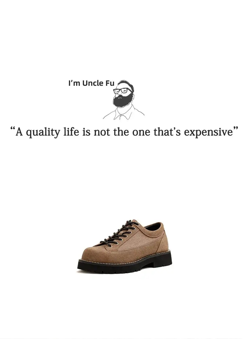 Maden Vintage Cow Shoes Lace-up Thick-soled Low-cut Work Shoes Casual Shoes for Men's Fall and Winter Dress Shoes