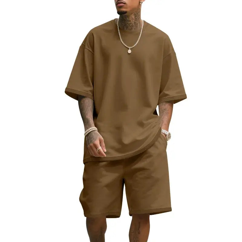 Herren Freizeit-Zweiteiler Sommer Kurzarm-T-Shirt und Shorts Set Bequemer Lockerer Trainingsanzug für Herren Bekleidungsset