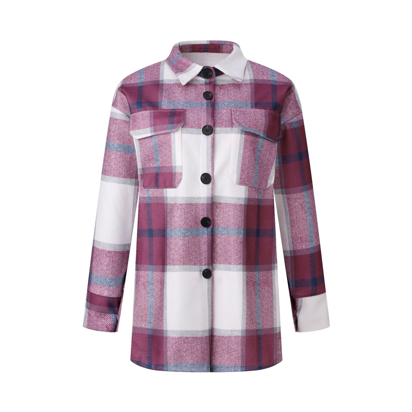 Women Coat Plaid Print Pocket Button Coats Long Sleeve Shacket Autumn Turn Down Collar Single Jacket Breasted Spring Jackets