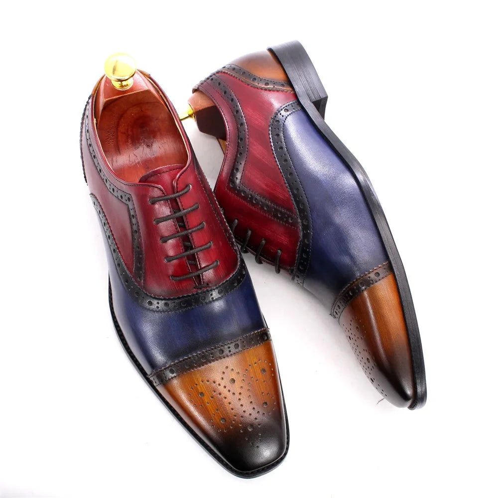 Herren dreifarbige Oxford-Schuhe Britische Leder-Abendschuhe Mode Chelsea High-End Herren handgefertigte Lederschuhe Zapatillas Hombre