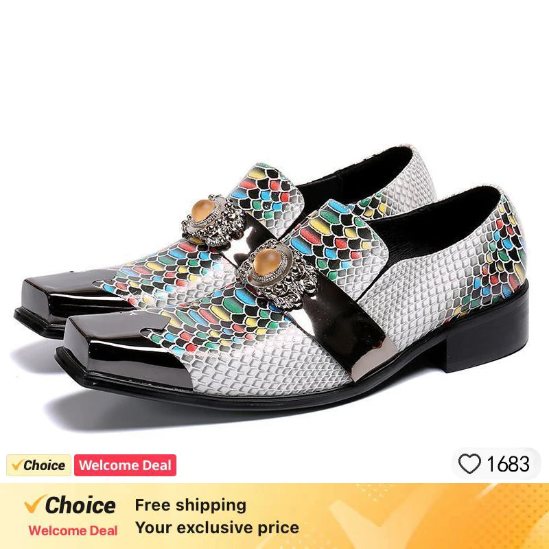 luxury mens shoes designer like snake pattern Dress shoes man Gentleman Slip On Oxfords genuine leather shoes for men Fashion