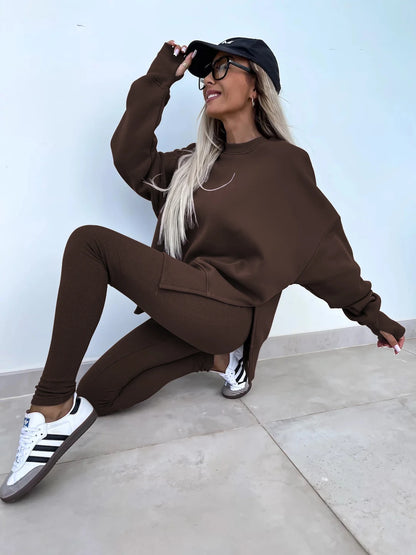Spring summer  new Shirt  casual loose-fitting sweater tight pants 2 piece suit sets for women 2 pieces trousers sets