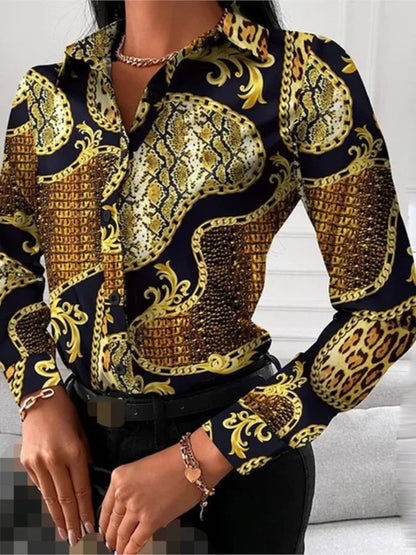 Spring Summer Women's Clothing New Fashion Printed Women's Shirt Casual Lapel Long Sleeved Single Breasted Shirt Women's Top