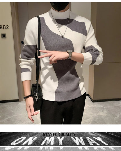 Autumn/Winter Colored Half Turtleneck Sweater Men Long Sleeve Slim Fit Casual Pullover Social Underlying Knitwear Tops